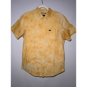 RVCA Mens Slim Fit Short Sleeve Button Down Shirt Yellow Tie Dye Large